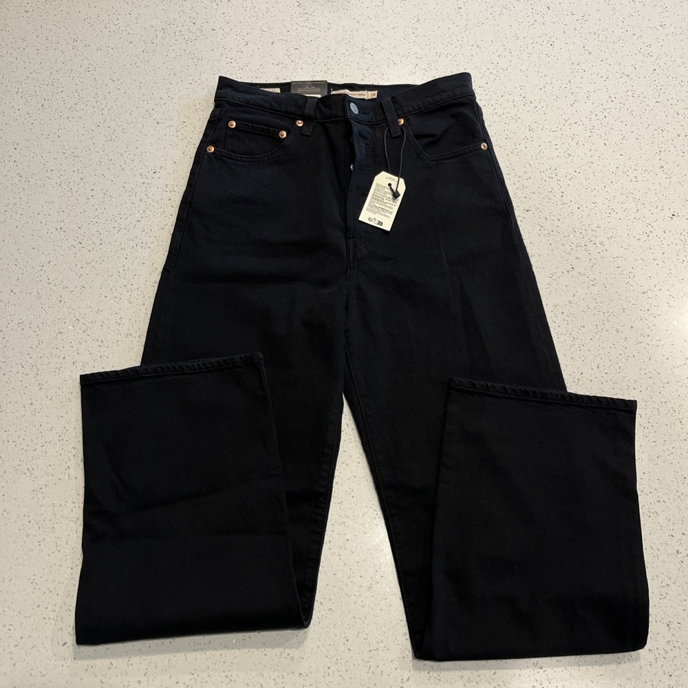 Levis Jeans Womens 28 Black Ribcage Straight Ankle High Rise Denim Button Fly